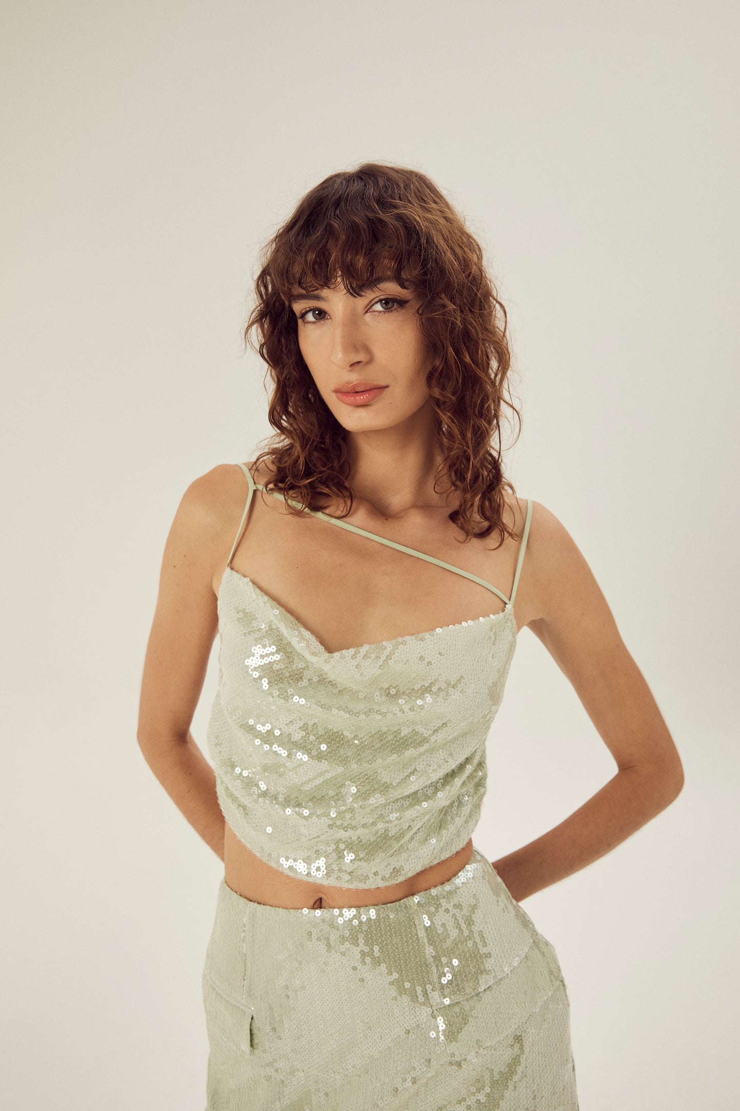 Octavia Cowl Sequin Top