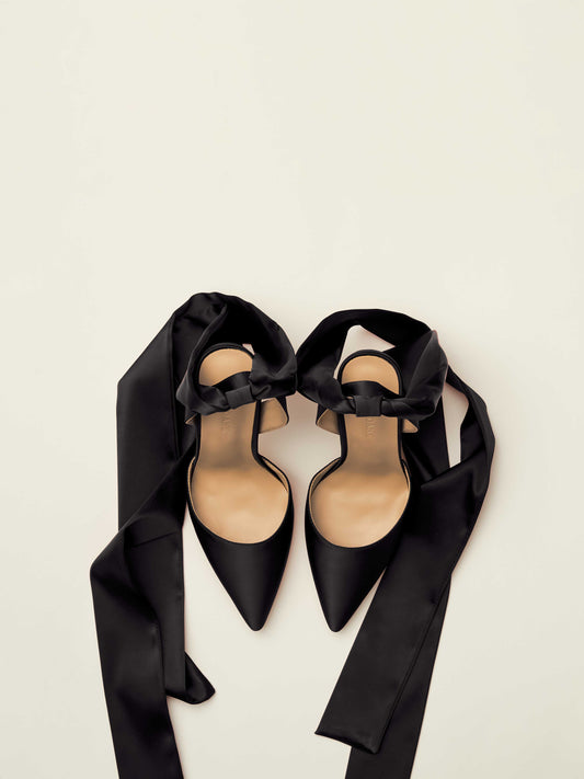 Bow Satin Pump Black