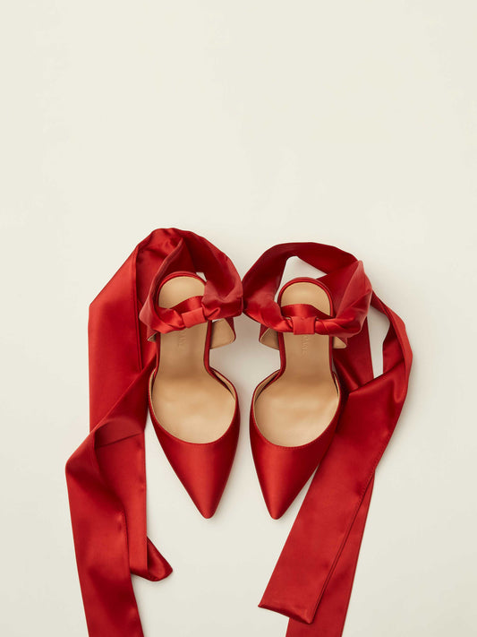 Bow Satin Pump Red